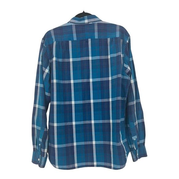 Old Navy Mens Size L Teal Blue Plaid Button Down Regular Fit The Classic Shirt - Picture 3 of 4